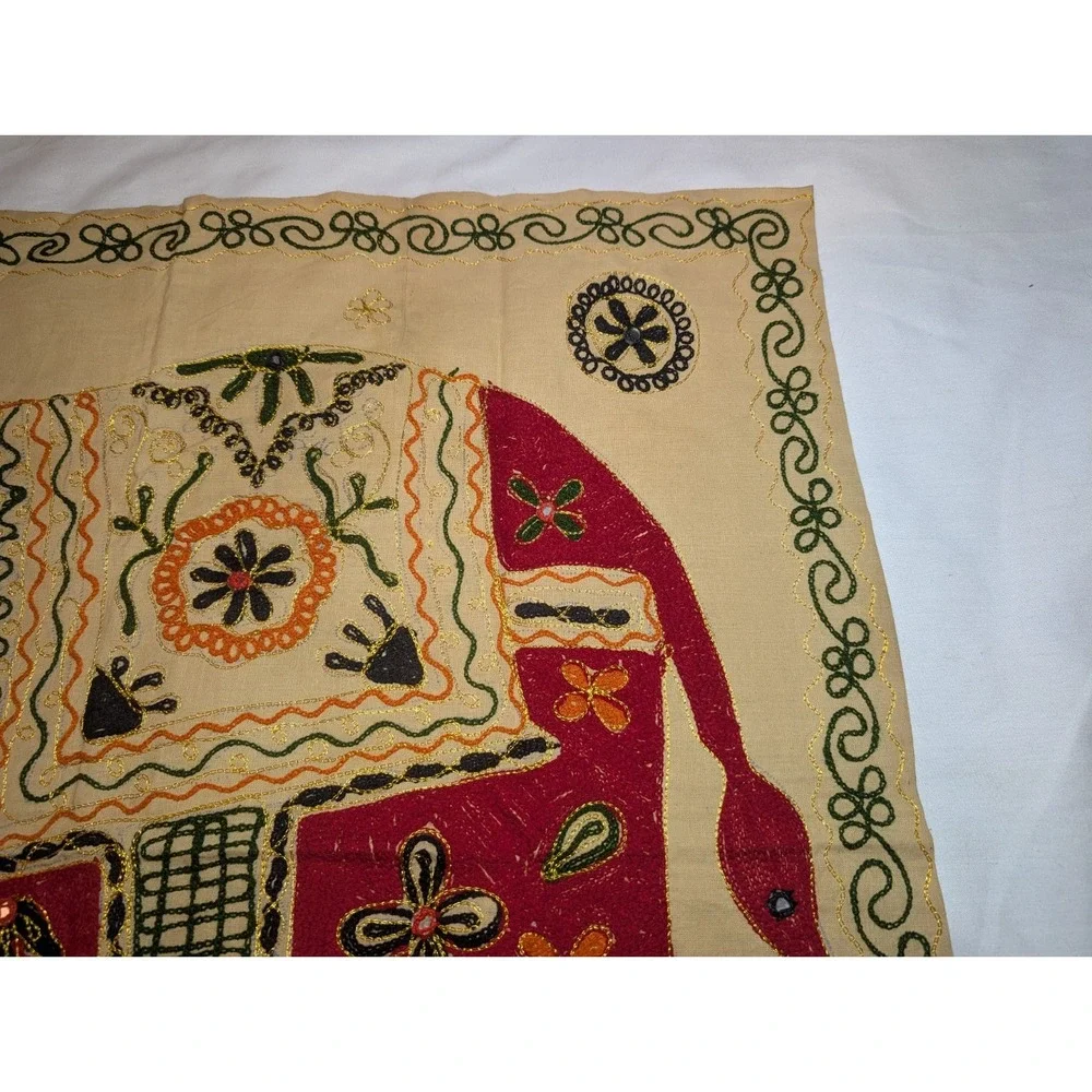 Vintage Indian ELEPHANT Wall Hanging Hand Stitched W/ Mirrors Tapestry 30